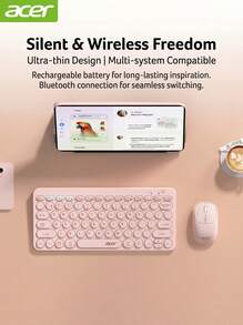 Acer Dual-Mode Wireless Charging Keyboard And Mouse Set, 2.4G Bluetooth Silent Round Keycaps, Portable Office Keyboard And Mouse, Compatible With Multiple Devices - View 24