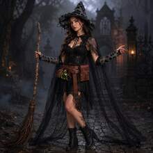 3pcs/Set 2026 New Halloween Witch Costume Gothic Style COS Full Set Witch Outfit Party Role Play Costume Unisex - Single Style - View 3