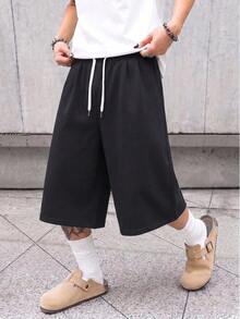 Men's Summer Casual 3/4 Pants, Drawstring Waist, Fashionable And Comfortable, Suitable For Daily Wear And Outdoor Sports Fall Black - Black - View 5