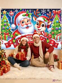 1Pc Christmas Backdrop Cloth With Santa Claus&Reindeer&Christmas Tree Design, Merry Christmas Hanging Background Cloth, Photo Booth Backdrop, Party Backdrop Banner, Backdrop Decoration, Christmas Decoration, Xmas Decor, Home Decor - Christmas a - View 9