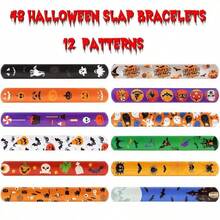 12Pcs/24Pcs Halloween Slap Bracelets & Wristbands Pumpkin Ghost Bat Skull Silicone Bracelets Halloween Party Favor - Multicolor - View 6