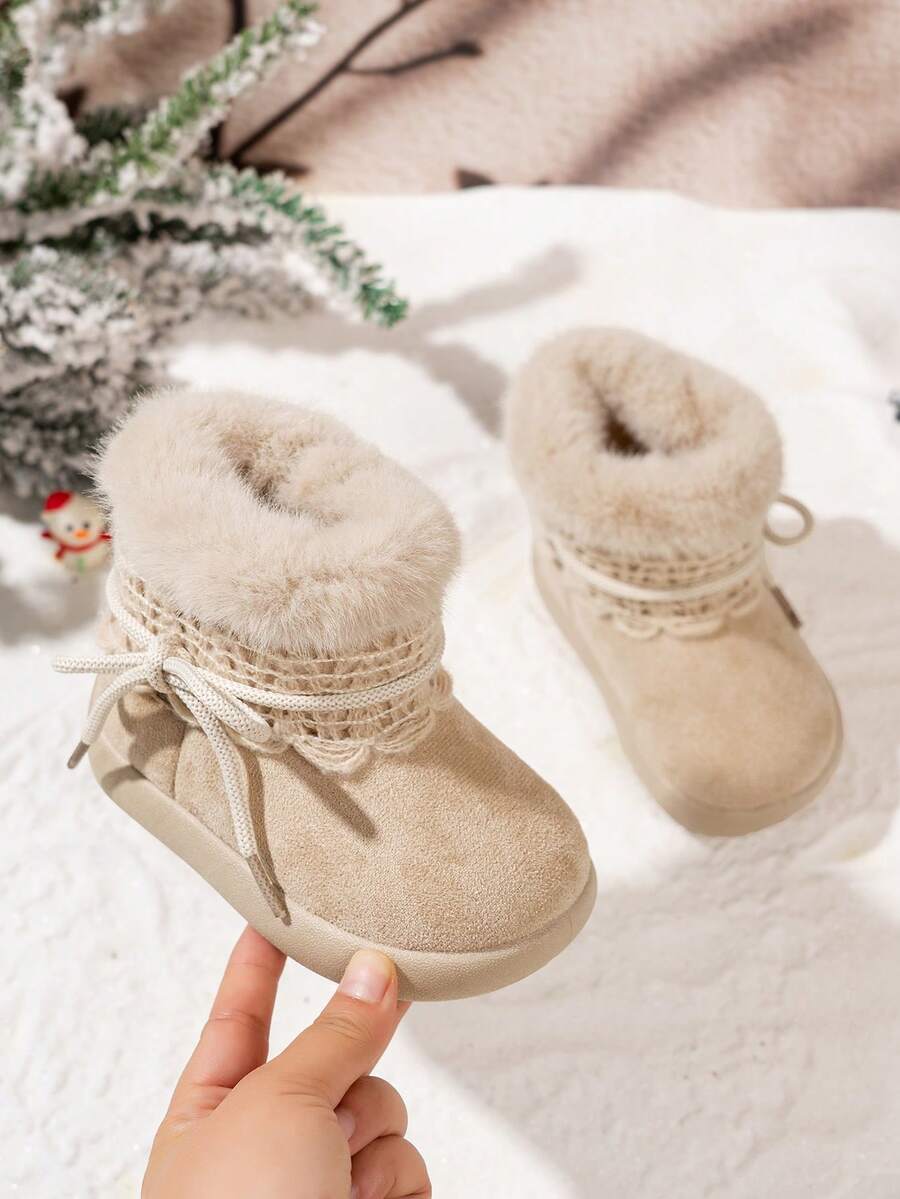 1 Pair Baby Girls' Thick Warm Snow Boots, Winter Stylish Snow Boots - Beige - View 1