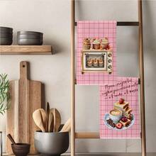 2PCS Kitchen Towels Pink Plaid Striped Coffee Healing Theme Pattern Print 40*60cm Rectangular Microfiber Kitchen Towels, Dish Cloths, Tablecloths, Hand Towels, Kitchen Decor, Home Decor, Housewarming Gift For Neighbors, Perfect For Kitchen And Bathroom Use, Suitable For Housewives And Family Gatherings, High Cost-Performance, Home Essential - Baby Pink - View 9