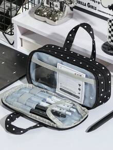 1件入學季荷葉邊學生文具筆袋，大容量布製多層多口袋筆袋：適合學生、青少年與成人－理想的學校與辦公室收納禮品，入學季、學校用品、筆袋、背包、文具，可收納計算機、筆記本與筆－適合學校、辦公室與旅行－適合學生、專業人士、男士與女士，學校文具收納盒，多功能收納盒，安全拉鍊封口，筆袋 - 多色 - 查看 9