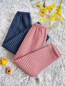 Autumn/Winter Plush Plaid Print Women's Loungewear Pants 2pcs Set - Multicolor - View 3