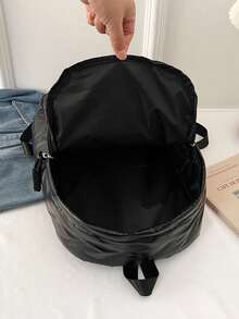 Women Solid Quilted Puffer Backpack Casual Daypack With Braided Drawstring For School Travel Daily Use - Black - View 4