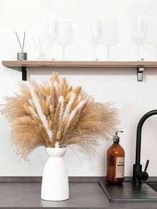 Brown Artificial Pampas & Bunny Tail Grass Reed Bouquet, Boho Farmhouse Floral Decor For Wedding Home All Season Party - Brown White 1 - View 3