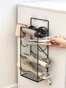 Wall-Mounted Hair Tool Storage Basket, No-Drill Bathroom Organizer Rack For Hair Dryer And Curling Iron - Multicolor - View 2