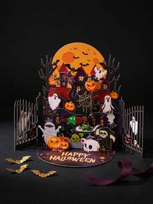 1pc Handmade Halloween Pop-Up Card, Party Invitation, Creative Folding Greeting Card, Includes Note Card&Envelope, No Assembly, Halloween Decorations, Suitable For Friend, Family, Halloween/Birthday Celebration Wishes/Gift, Commemorative Gift Card - Multicolor - View 4