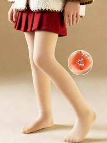[Autumn/Winter] 1pc Girls/Children's Natural Skin Tone Thin Thermal Lined Tights, Heat-Locking, Warm, Thickened, Full Foot, Soft, Versatile, Skin-Friendly, Delicate, Sheer, Leg-Enhancing, Suitable For Autumn/Winter Outdoor Activities/Home Leisure/Daily Wear/Back To School - Multicolor - View 8