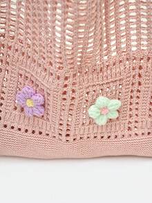 Dedoo Retro Hollow-Out Floral Contrast Color Casual Crossbody Bag(The Color Position Of Flowers Is Random)(The Color/Pattern Of Shoulder Strap Is Random) - Pink - View 5