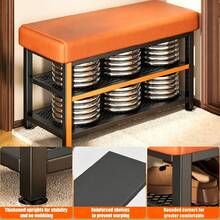 1PCS Shoe Bench Stool Shoe Storage Rack Cabinet Organiser With Cushion Padded Seat Unit - Orange - View 11