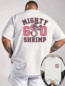 Nuova T-Shirt Estiva da Uomo Casual a Maniche Corte con Collo a Costine, Tessuto a Maglia, Fresca e Confortevole, Stampa Fronte e Retro su Due Lati con Motivo di Gamberetti, Maglie - Bianco - Visualizzare 7