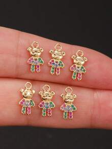 6/10pcs Animal Bear & Rabbit Micro-Inlaid Zirconia Pendant, Handmade DIY Earrings, Bracelets, Anklets Best Gift - Gold 5 - View 9