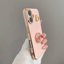電鍍防摔手機殼與電鍍旋轉支架心形款，相容 Apple 手機殼／配對手機殼／掛繩手機殼／腕帶手機殼／趣味手機殼／Android 手機殼／手機殼／手機殼／手機殼／相容 Apple - 粉色 - 查看 3