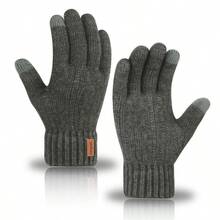 1 Pair Alpaca Wool Knitted Warm Gloves, Autumn/Winter Cold-Proof Touchscreen Gloves, Suitable For Winter Outdoor Sports Solid Color Labeled Warm Gloves - Multicolor - View 3