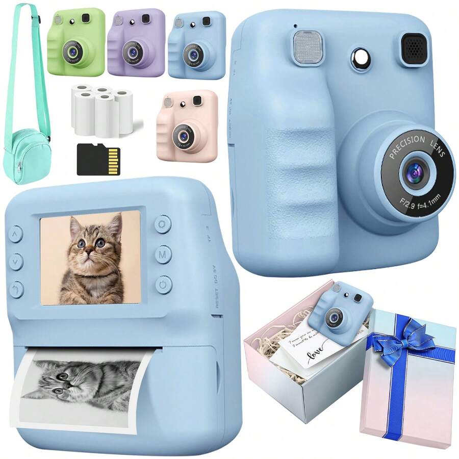 Instant Camera For Kids, Instant Print Camera With Photo Paper, Suitable For 3-12 Years Old Boys And Girls Christmas And Birthday Gifts, Children's Camera Toy, 1080P HD Dual Cameras With Flash, Music, Games, Selfie Mode, Delayed Print (10s/5s/3s), Suitable For Christmas, Birthday And Back To School Gifts For Boys And Girls