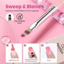 Beetles Blooming Gel And Nail Art Brushes Set - Ombre Nail Brush Gradient Stipple Clean Up Fingernail Art Pens And Silicone Dotting Tool For Gel Polish Marble Blush Chrome DIY Manicure Designs - 美甲畫筆套裝 - 查看 5