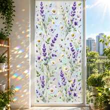 Floral Window Stickers Rainbow Glass Decals, Removable Static Cling Window Film, Purple Lavender Flower Sun Catcher For Home Bedroom Bathroom Balcony Decor - Lavender Window Sticker - View 2