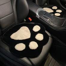 1件裝毛絨汽車座椅墊，冬季創意貓爪圖案，網布保暖防滑汽車座墊，四季通用汽車座椅墊 - 黑與白 - 查看 7