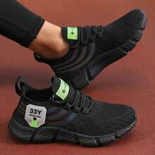 Couples Breathable Knit Sports Running Shoes - Lightweight Running Shoes, All-Season Gym, Jogging, Daily Wear - Lace-Up Closure Design, Ensures Comfortable Fit - Suitable For Casual And Formal Occasions, Gym Shoes, Fashion Design, Comfortable Fit, Multi-Functional Shoes, Active Lifestyle, Men's And Women's Sports Shoes - All Black - View 3