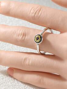 Gmzalx Vintage Women's Hammered Textured Ring, Round Center, Suitable For Daily Work, Leisure, Vacation And Travel - Two-color - View 6