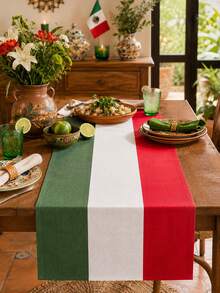 1pc Mexico Italy Flag Linen Table Runner, Green White Red Rectangular Table Runner With National Stripe Print, Rustic Dining Table Decor For Kitchen, Carnival Party, Italian Theme Celebration, Mexican Independence Day, Wedding And Home Decor - Multicolor - View 10