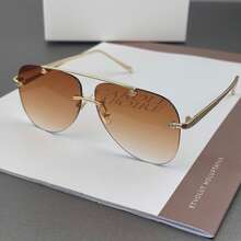1 par de gafas de metal con doble puente, gafas de sapo, gafas de moda personalizadas sin montura, gafas versátiles elegantes y casuales para mujer, adecuadas para uso diario, fotografía callejera, viajes de vacaciones, accesorios de playa de verano, accesorios para mujer, atuendos de vuelta a la escuela - Té doble - Ver 3