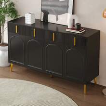 White Sideboard With Golden Handles And Legs, 4 Drawers, 4 Doors - Suitable For Living Room/Dining - 黑色 - 查看 10