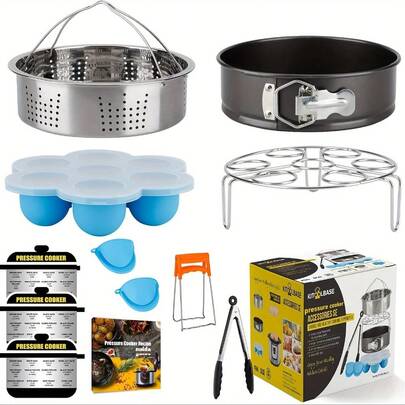 Accessory Set For 6-Quart & 8-Quart Cookers - Includes Steamer Basket, Cheesecake Pan, Egg Steaming Rack, Heat-Resistant Silicone Gloves, Stainless Steel Tongs, And Fridge Magnets. Thoughtfully Designed For Everyday Cooking Convenience: S