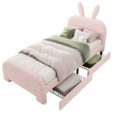 Bed Frame Kids Rabbit White 90x200cm With Drawers - 粉色 - 查看 5