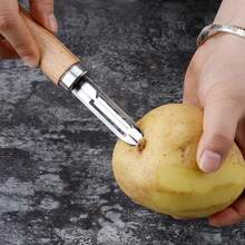 Pelador de Verduras / Pelador de Acero Inoxidable con Mango de Madera / Pelador de Frutas / Pelador en Y / Pelador de Cocina Multiusos - 18 cm - Ver 4
