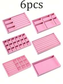 6/1 pieza Bandeja de almacenamiento de joyas de terciopelo Estilo cajón Caja de almacenamiento Caja de anillos Organizador de joyas apilable de gran capacidad con diseño de compartimentos Adecuado para aretes, collares, pulseras, anillos, diademas, bolsas Estante de exhibición de joyas Organizador de bolsa de maquillaje - Multicolor - Ver 10