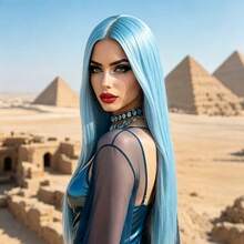 Women' Long Sky Blue Straight Synthetic Wig Suitable For Cosplay, Anime Hair With Rose Net Cap - Heat Resistant High Density Wig For Parties, Music Festivals, Middle Part Wig For Skin Tones & Hair Types - Blue - View 3
