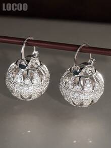 1 Pair Elegant Cubic Zirconia Earrings For Women, Wedding Engagement Party Jewelry, Valentine's Day Gift - Silver - View 5