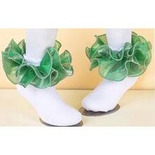 NEW-   Womens Big Ruffle Ankle Double Lace Turn Cuff Dress Socks,Women Cute Adult Cotton Ruffled Frilly Sock,#C907 - White - View 2