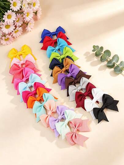 20pcs Simple Tailcoat Solid Color Bow Hair Clip Hair Accessory (Color Random)