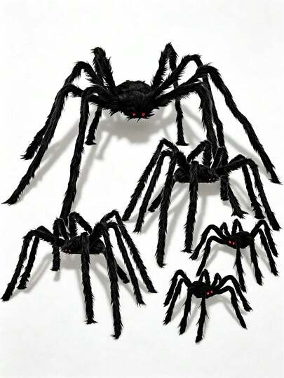 1 pieza Araña gigante de decoración de Halloween para exteriores, Araña de peluche gigante con ojos rojos, Patas flexibles, Decoración aterradora, Adecuada para patio, césped, patio interior, interior, jardín, casa, Araña de peluche negra grande, Múltiples tamaños disponibles