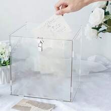 1pc Transparent Acrylic Lockable Card Box - High-Quality Secure Gift & Greeting Card Storage Box, Suitable For Wedding, Anniversary, Birthday, Graduation Ceremony Decoration, Savings Jar, Floral Design Ornament Storage - 1PC - View 3