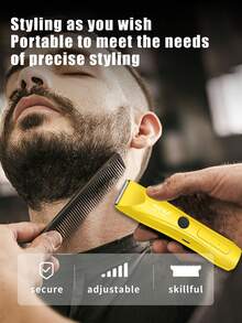 HIENA Alat Cukur Rambut Portabel Kuning, Alat Cukur Mini untuk Memotong dan Mengukir Kepala dengan Minyak, Pemangkas Kecil Isi Ulang dengan Sisir/Sikat - View 6