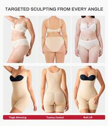 Nebility Shapewear Bodysuits For Women Tummy Control Body Shaper Butt Lifter Open Bust Mid-Thigh Compression Body Suits - Beige - View 7