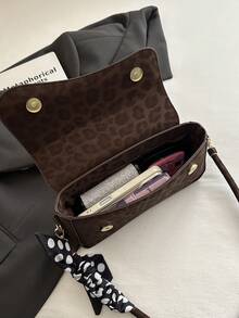 Fashion Leopard Print Asymmetric Scarf Decor Flap Vintage Minimalist Elegant Shoulder Bag - Coffee - View 6
