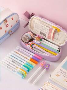 Double Layer Strawberry Pencil Case, Cute Girl Style Pencil Box, Minimalist Large Capacity Stationery Storage Bag, Suitable For B, First Day Of School - Multicolor - View 9