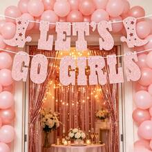1 Set "Let's Go" Glitter Banner - Silver, 5 Ft | Bachelorette Party Decor, Cowgirl Theme Birthday Party, Last Rodeo Backdrop, Nashville, Rodeo Themed - Glittery Rose Gold (1 Set) - View 7