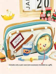 1PCTs PJ Cute Ins Style Japanese Food Hook And Loop Pencil Case, High Contrast Color Multifunctional Office Stationery, Suitable , First Day Of School - Multicolor - View 9