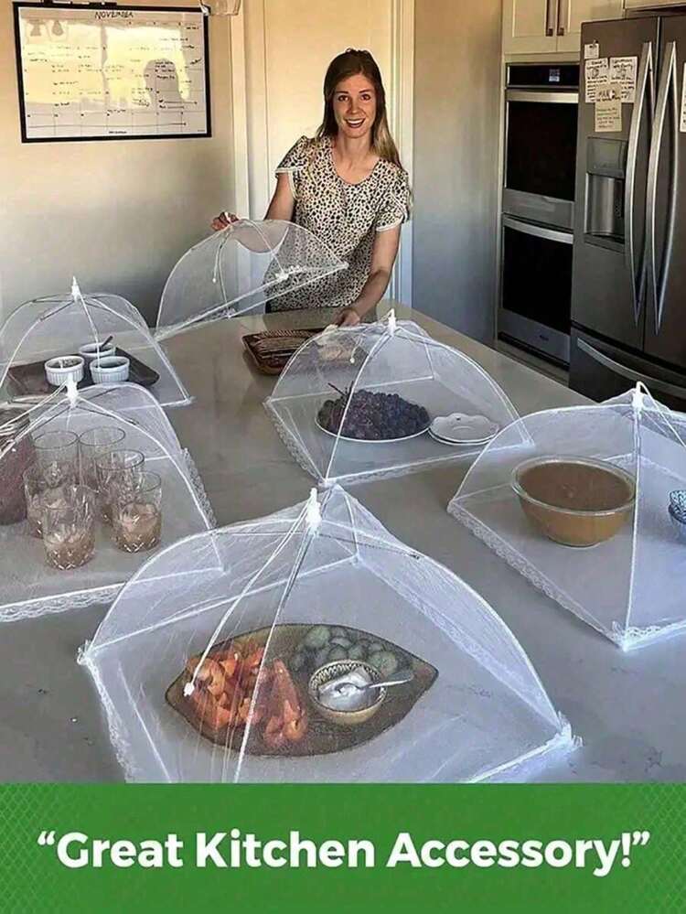 1pc White Foldable Anti-Insect/Mosquito Food Cover - Removable Washable Mesh Vegetable Table Cover, Suitable For Camping/Restaurant - Multicolor - View 4