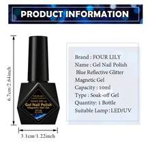 FOUR LILY10ml Blue Reflective Glitter Magnetic Gel Soak Off UV/LED Cat Eye Nail Art Varnish For Manicure - Multicolor - View 6
