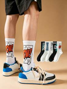 1/3/5 Pairs Men's Mid-Calf Socks, Boys' Sweat-Absorbing Odor-Resistant Sports Basketball Socks, Long Running Socks, All-Season Versatile, Soft Breathable, Skin-Friendly Comfortable, High Elasticity Moisture-Wicking, Durable And Non-Constricting; Suitable For Daily Commute, Casual Wear, Basketball, Cycling, Hiking, Running And Other Sports, Sports Socks, Fitness Training Socks. - Multicolor - View 1