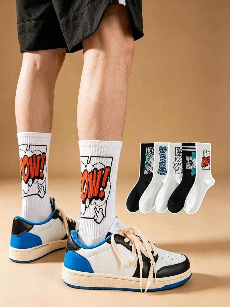 1/3/5 Pairs Men's Mid-Calf Socks, Boys' Sweat-Absorbing Odor-Resistant Sports Basketball Socks, Long Running Socks, All-Season Versatile, Soft Breathable, Skin-Friendly Comfortable, High Elasticity Moisture-Wicking, Durable And Non-Constricting; Suitable For Daily Commute, Casual Wear, Basketball, Cycling, Hiking, Running And Other Sports, Sports Socks, Fitness Training Socks. - Multicolor - View 1
