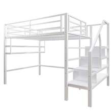 High Bed Frame 140x200cm With Shelves And Storage Space - 白色 - 查看 10